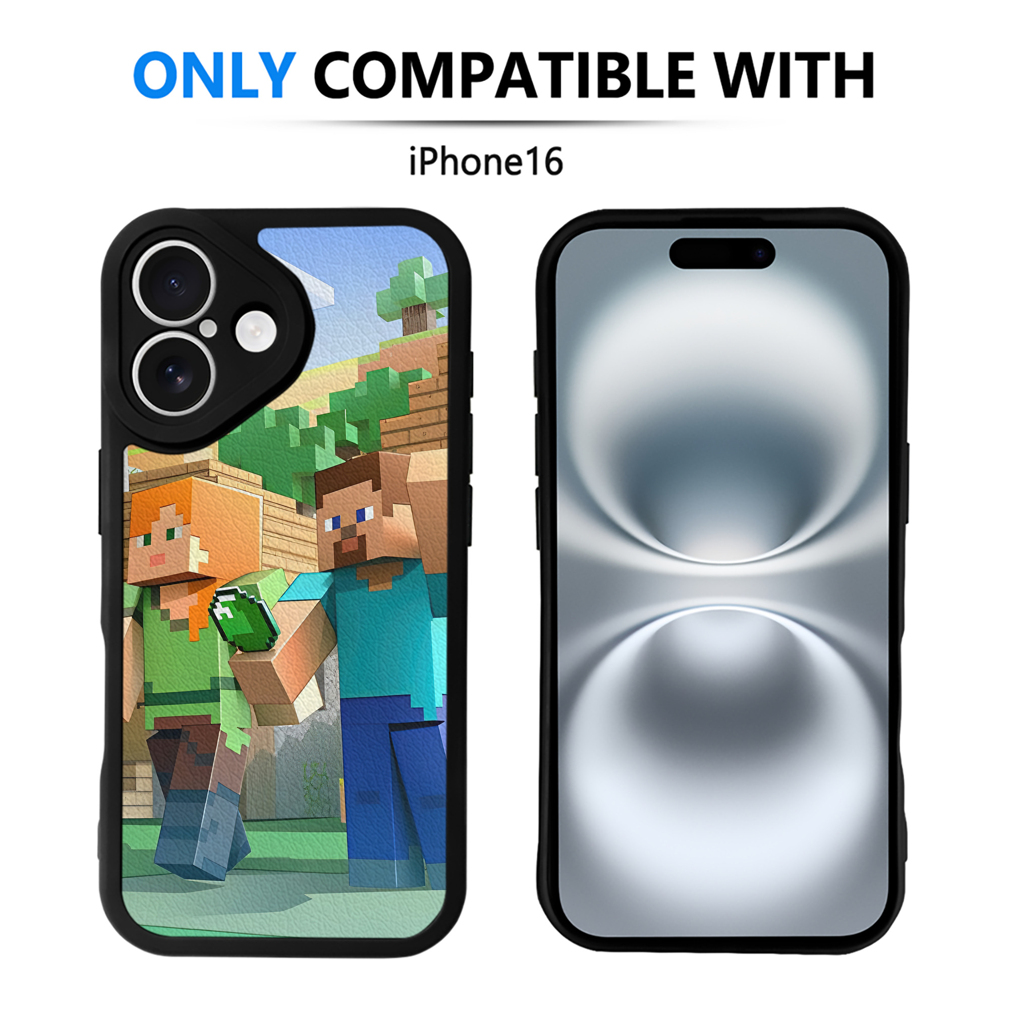 （画像用） マインクラフト ブロックの世界 Minecraft MC Block world 【iPhone 16シリーズ対応】シリコンスマホケース（レザー調） 材質：シリコン